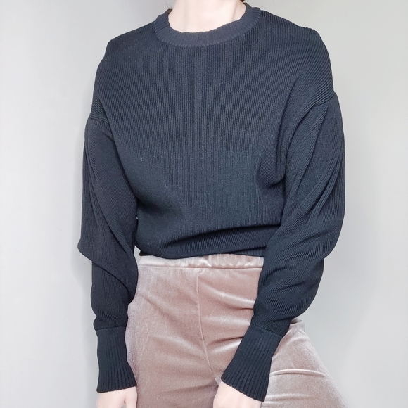 H&M Ribbed Drop Sleeves Black Sweater Size 4 - Picture 6 of 7
